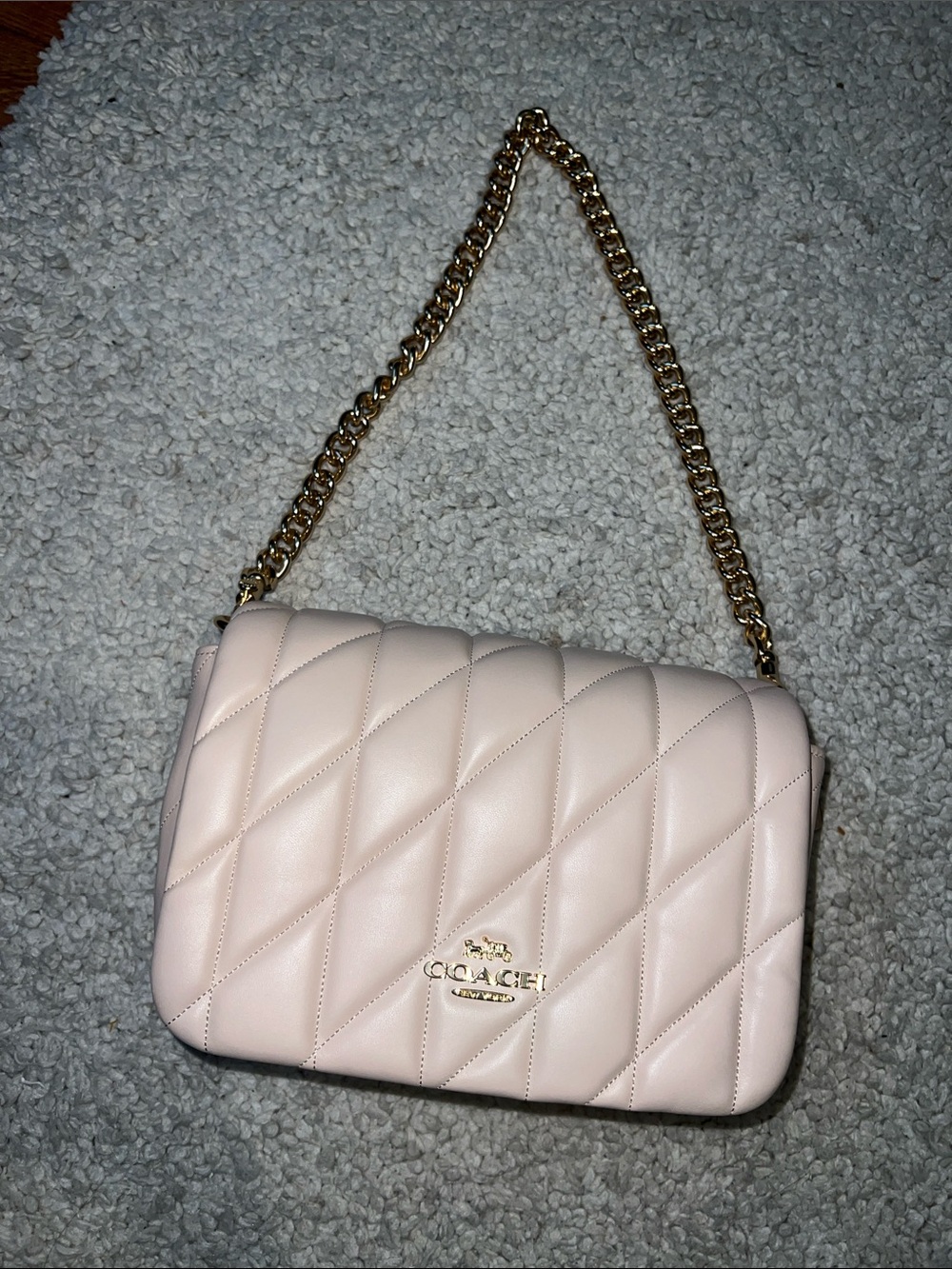 Coach Quilted Quinn Shoulder Bag in Light Pink with Gold Chain